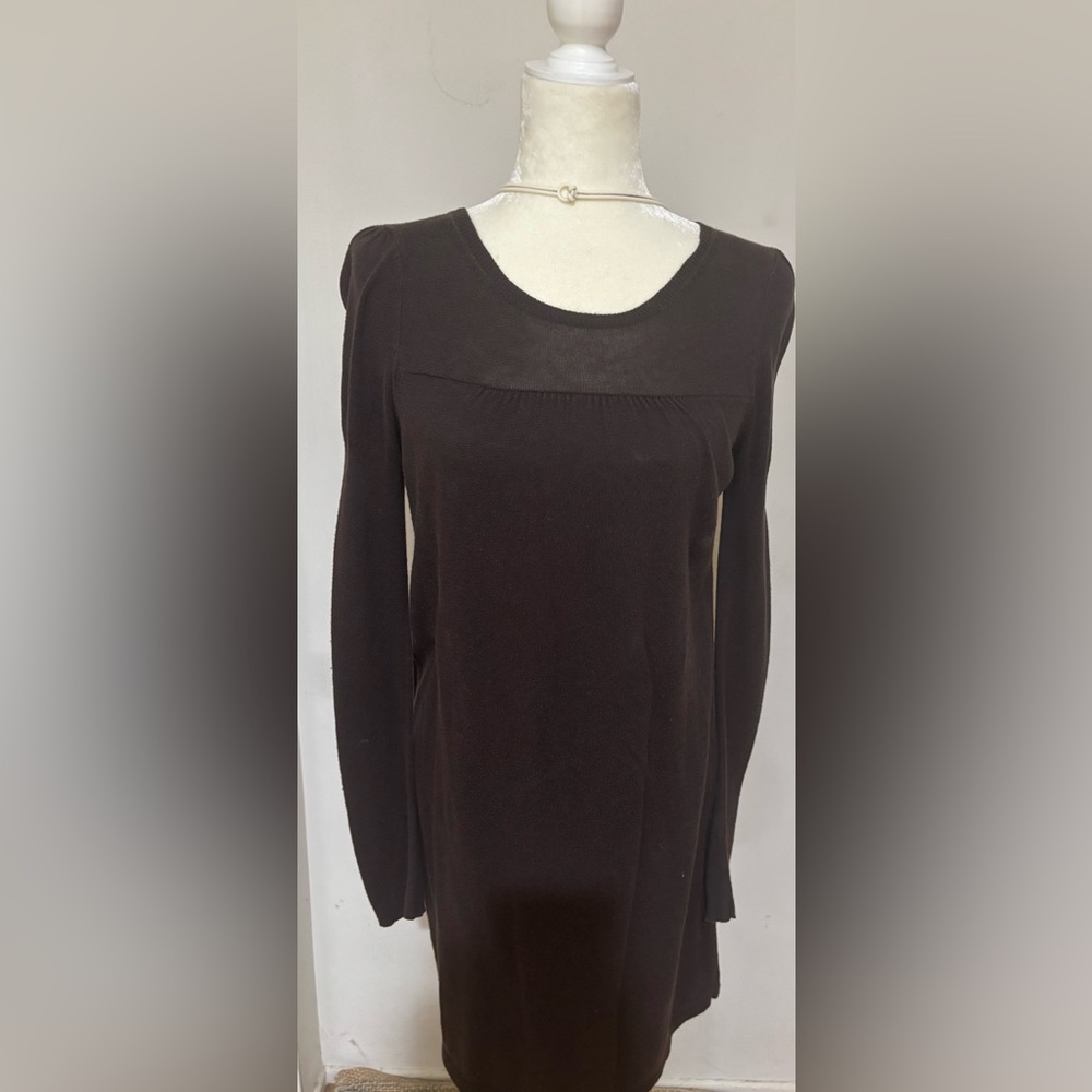 SHAE Elegant Brown Long Sleeve Dress - cotton